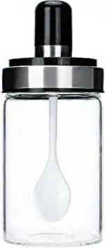 Dhanvi Enterprise Multicolor Glass Borosilicate Kitchen Food Storage Pickle Glass Spice Jar Container With Spoon, 250 Ml