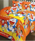 AmunFly 144 TC Microfibre 3D Doraemon Double Bedsheet with 2 King Size Pillow Covers (Pack of 1, Titanium Yellow)