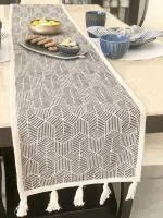 Teertha Hand Woven Cotton Jute Center Table Runner with Tassels for 6 Seater, Size - 13X72 Inches