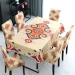 HOKIPO Chair Cover Set of 6 with Matching Table Cover (AR-5187-D2)