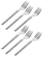Kuber Industries Silver Stainless Steel Dinner Forks Extra-Fine Dessert Spoons (Set Of 6)