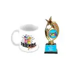 Jiya EnterpriseTuelip White Ceramic Printed Design Of World'S Best Friends Coffee Mug With Trophy I Friendship Day Gift I Gift For Friend - 350 ML