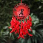 DULI Handmade Red Metal and Feathers Hanuman Ji Dreamcatcher