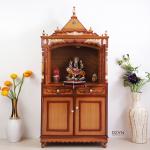 DZYN Furnitures Sacred Palace Large Floor Rested Pooja Mandap with Door (Teak Gold)