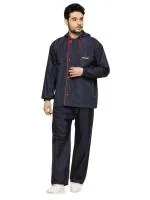 Citizen Seam Sealed Raincoat for Men with Adjustable In-Built Cap Hood, Waterproof Pant and Carry Pouch | Durable & Lightweight Poly Rubberized Rainsuit | Navy Blue, XL