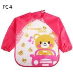 FOK Full Sleeves Washable Waterproof Bib For Babies And Kids - Red , Set of 4