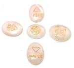 Astroghar Black Natural Rose Quartz Crystal Five Elements Symbols Engraved Crystals Stones Set For Healing And Metaphysical Meditation