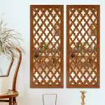 Timberly Brown Wood Rectangular Wall Mirror Decor Panel Hanging Jharokha, 30 X 12 Inch (Pack Of 2)