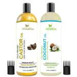 Homeda Cold Pressed Castor Oil & Virgin Coconut Oil (200 ml + 200 ml) - 100% pure for Hair Growth, Skin Care, Nail, Baby Massage, Eyebrow growth