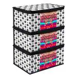 Kuber Industries Saree Cover | Zip Closure Saree Cover | Clothes Storage Bag | Wardrobe Organiser | Transparent Window Saree Cover | Dot-Design | 9 inch | Pack of 3 | Black
