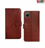 SCARDY REALME C11 BACK COVER / LEATHER FLIP COVER / BROWN COLOR