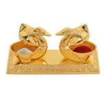 CraftVatika Gold Metal Rectangular Love Bird Chandan Roli 11 x 5.3 cm