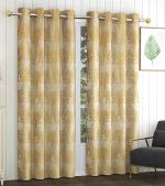 Yellow Weaves Golden, Beige Polyester Jacquard Floral Fabric Curtain For Door, 7 Ft (Pack Of 2)