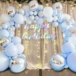 Festiko Happy Birthday Blue, White, Silver Combo (52 Pcs), Birthday Celebration, Party Decoration Supplies (Latex Balloons, Fairy Lights, Banner)