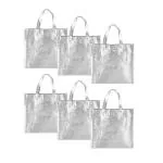 SATYAM KRAFT Non Woven Fabric Paper Bag With Handle 28 * 25 cm Gift Paper bag, Carry Bags, gift bag, gift for Birthday, gift for Festivals, Season's Greetings and other Events (Pack of 6) (Silver 1)