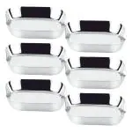 Prabha Stainless Steel Square Halwa Plate, Wati, Bowl, Serving Bowls, Katori, Vati Set Of 6 Pcs