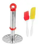 Stainless Steel Potato Potato Masher With Silicon Basting Mini Spatula Set and Multicolour, Pack of 2
