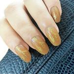 Secret Lives Acrylic Press on Nails Artificial Designer Fake Nail Semi Transparent Nude Color Golden Glitter Design Extension 24 pcs Set with Kit