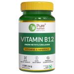 Pure Nutrition Vegan Vitamin B12(Methylcobalamin), Boosts Energy & Improves Brain Health - 60 Tabs