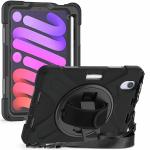 ProElite Rugged 3 Layer Armor case Cover for Apple iPad Mini 6 (8.3 inch 6th Gen) with Hand Grip, Pencil Holder and Rotating Kickstand, (Black)