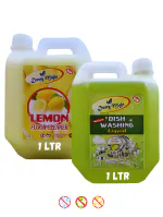 Dusty Might Lemon Disinfectant Phenyl And Dishwash Gel Green Lemon Dish Cleaning Gel Removes Grease Food Residue And Stains (Pack of 2 x 1 L)