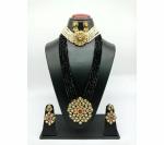 Gyaan Jewels Handmade Gold Plated Brass Earring and Necklace Set Black (Women, Girls) Free Size