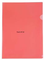 Shining Zon L Folder File A4 Size Durable Clear Transparent Plastic File Folders Paper Holders Organizer Document Sleeves for Protection Suitable for School, Offices & Projects (Pack of 50 Red Colour)