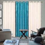 Grihshobha Cream and Aqua Floral Polyester Door Curtain (2.44 x 1.22 m) (Pack of 3)