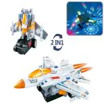 KTRS ENTERPRISE 2 in 1 Deformation Bump and Go Transforming Aircraft to Robot Toy with 3D Light & Sound, Battery Operated Musical Army Fighter Jet Aircraft Robot Toy