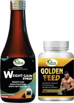 Riffway Golden Weight Gain Capsule [30] & Weight Gain Syrup Combo Pack For Men & Women Weight Gainers/Mass Gainers (200 ml, No Flavour)