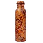 Indian Art Villa Biege Scarlett Paisley Printed Copper Lacquer Coated Copper Water Bottle 1 L