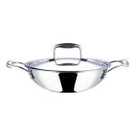 Vinod Platinum Triply Stainless Steel Kadai with Lid - 22 cm, 1.8 Ltr (Induction Friendly)