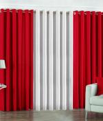 Indian Online Mall Polyester Red, White Plain Long Door Curtain Set - 9 Feet X 4 Feet (Set Of 3)-