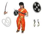 Kaku Fancy Dresses Silk,Polyester National Hero Jhasi Ki Rani Fancy Dress For Girls | Freedom Fighter Rani Laxmi Bai Costume For Independence Day & Republic Day -Orange, 7-8 Years, For Girls