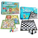 Little Berry 3-in-1 Jungle Ludo, Snakes Ladders and Classic Chess Board Game Combo Set - Multicolor