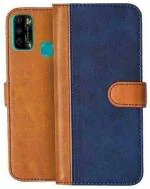 AmericHome Infinix Smart 4 Plus, Model X680D Blue, Brown Artificial Leather, Silicon Mobile Back Cover