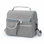 House of Quirk Extra Large Portable Insulated Lunch Bag - Reusable Freezable Tote Cooler Box (Extra Large Linen Grey)