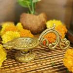 PUJACRAFT Brass Deepam, Yellow 17 x 7 cm