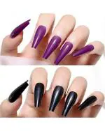 WorldWesties Mixed Color Coffin False Nails Extra Long Purple and Black Fake Nail Colored Coffin Acrylic Nail Tips 10 Sizes for Women, Girls 12 Pieces