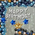 Party Midlinkerz Net Happy Birthday Decoration Kit Combo - 51 Pcs With Net Curtain And Led Light (Set Of 51)