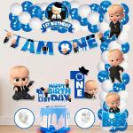 Zyozique 1st Birthday Boss Baby Theme Balloon arc decoration,Boss Baby Theme First Birthday for Boys with Happy Birthday Banner Cardstock Cake Toppers Balloons Birthday Decoration Kit (Pack of 60)