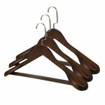 ADA Premium Natural Wood Suit Hangers with 360 Degree Swivel Hook | Glossy Finish with Extra-Wide Shoulder and Non-Slip Bar Wooden Clothes Hanger (Dark Brown, 3)