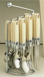 Elegante' 24 Pcs Lotus Cream Cutlery Set (6 Dinner Spoons, 6 Dinner Forks, 6 Dinner Knives & 6 Tea Spoons + 1 Stand)
