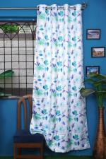 Parda Online Blue and White Polyester Floral Eyelet Window Long Curtain 7ft, (Pack of 2)