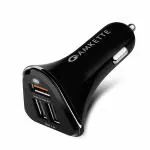 Amkette Power Pro 3 Port USB Car Charger with Quick Charge 3.0 (Black) (Without Cable)
