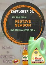 Shree Badri- Cold Pressed/Kacchi Ghani Healthy Safflower Oil (5L, bottle) | Organic Cold Pressed Cooking Oil | Healthy Unrefined & Filtered Edible(445ML Free+5L)