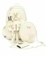 ANAYZA FASHION 3 pieces fashion Pu Leather Women Backpack Korean Style Backpack Teddy Bear Keychain Women Girls College Backpack Bag(White)