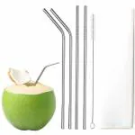 Poloman Reusable Stainless Steel Straw with Cleaning Brush- Long Metal Straws for Drinking,Set of 5(2-Straight, 2-Bend, 1-Brush)