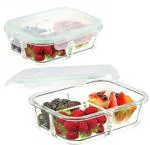 JIGSHTIAL Microwave Oven Safe Glass Lunch Box with Airtight Lid 1000 ml