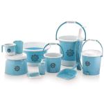 Tedemel Plastic Bucket, Tub & Mug Bathroom Set 11 pcs, Heavy Duty, Large Capacity (Blue)